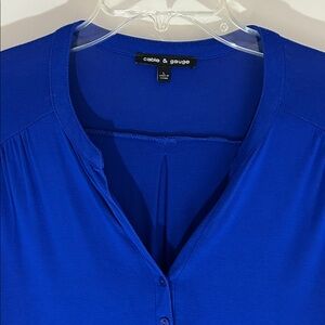 Cable & Gauge Royal Blue Blouse, 3/4 sleeve, v-neck, size L